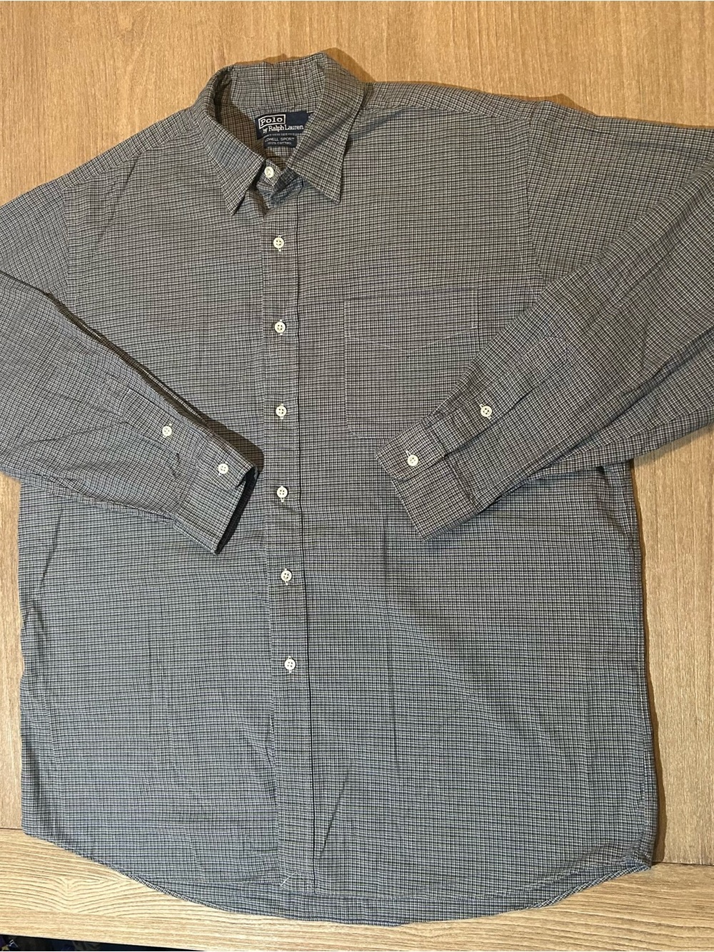 Polo Ralph Lauren Lowell Sport Shirt Mens XL Blue Tan Micro Check Cotton
